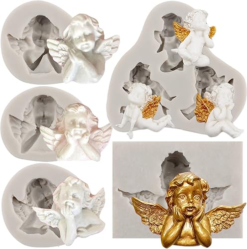 Moldes de silicona con alas de ángel para decoración de pasteles, decoración de cupcakes, pasta de goma de mascar de chocolate, juego de 4