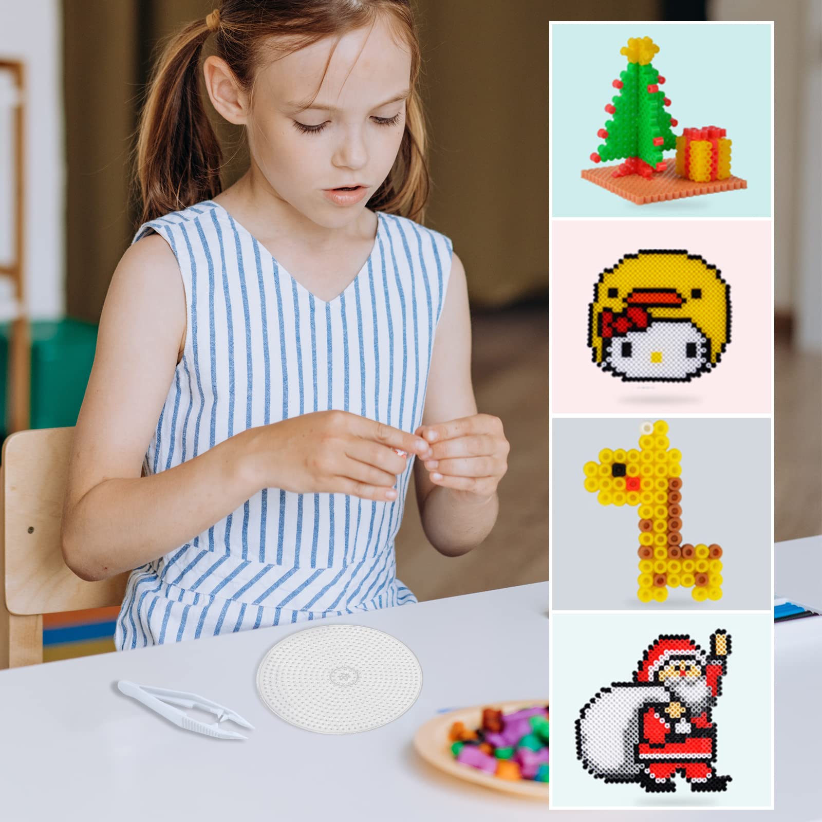 Faxco 6Pack 5mm Large Clear Plastic Fuse Beads Boards Bead Pegboards with 6 Ironing Paper and 2 White Beads Tweezers for DIY Craft Beads - Image 7