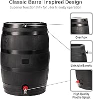 Vista 4 de RTS Home Accents Barril de lluvia ECO de 50 galones fabricado con plástico 100% reciclado, barril de recolección de agua de lluvia con parte trasera