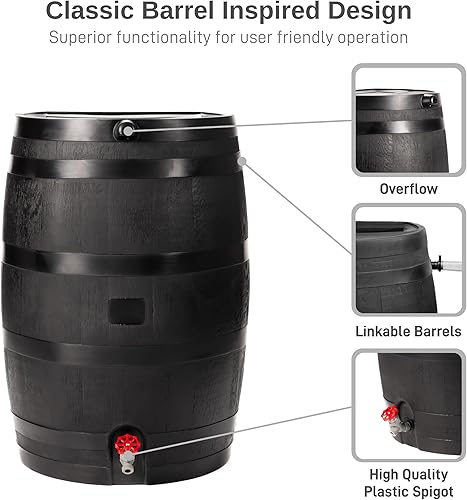 Miniatura 4 de RTS Home Accents Barril de lluvia ECO de 50 galones fabricado con plástico 100% reciclado, barril de recolección de agua de lluvia con parte trasera