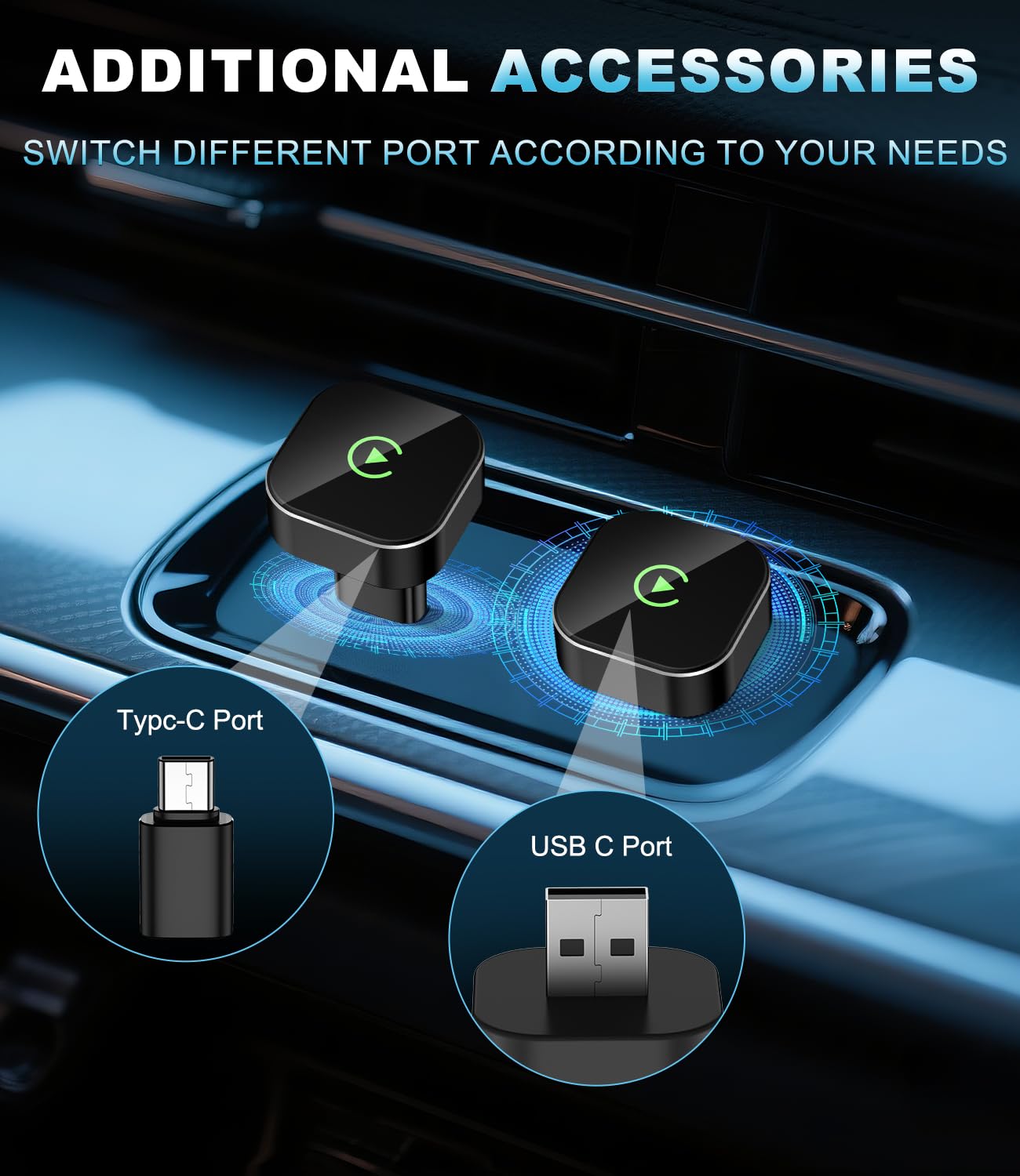 Adaptador inalámbrico CarPlay para Apple, actualización de cableado a inalámbrico, USB-A/Tipo-C, Plug&Play, conexión Estable sin demoras, CarPlay para iPhone iOS 10+