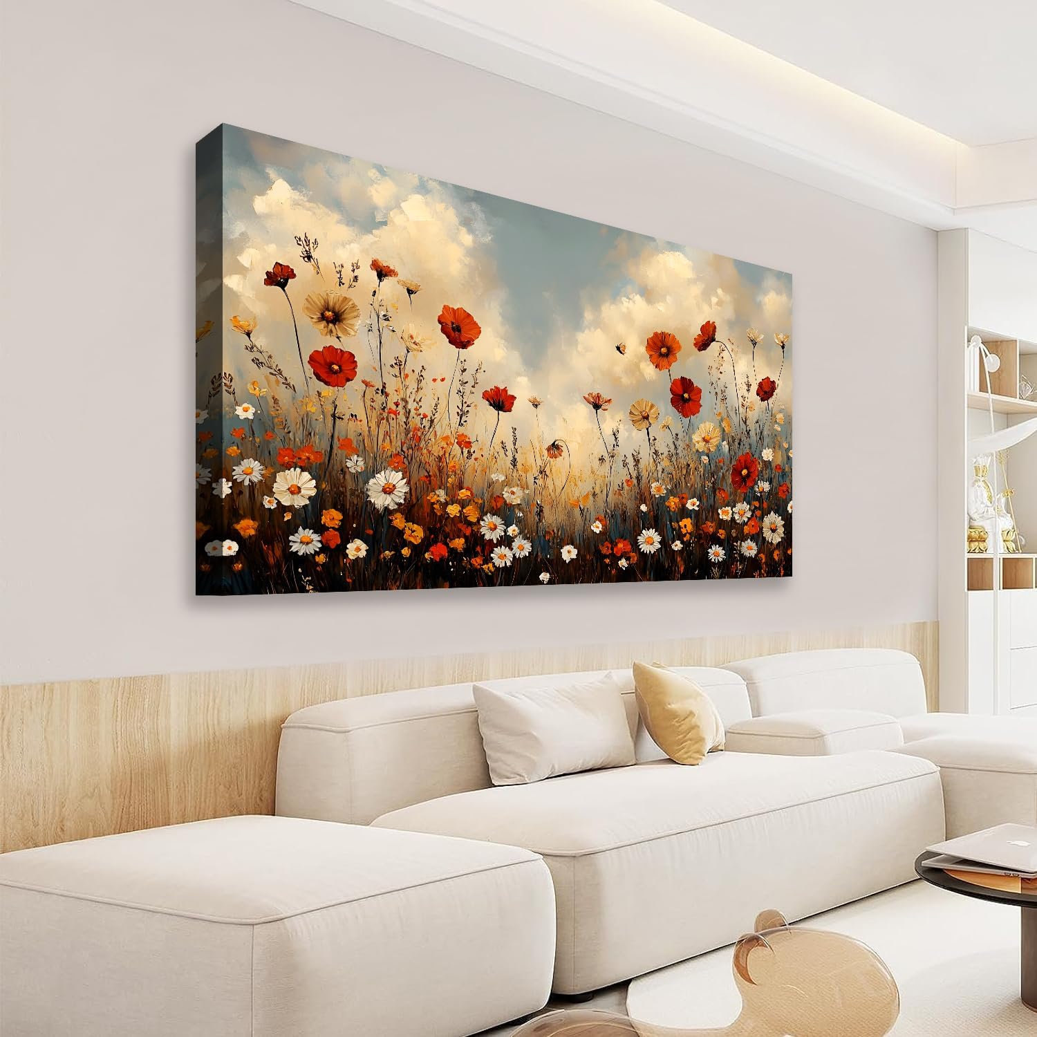 JLXART Canvas Pictures Large Flower Wall Art Brown Wildflower Print for Bathroom Home Office Decoration,20X40inch