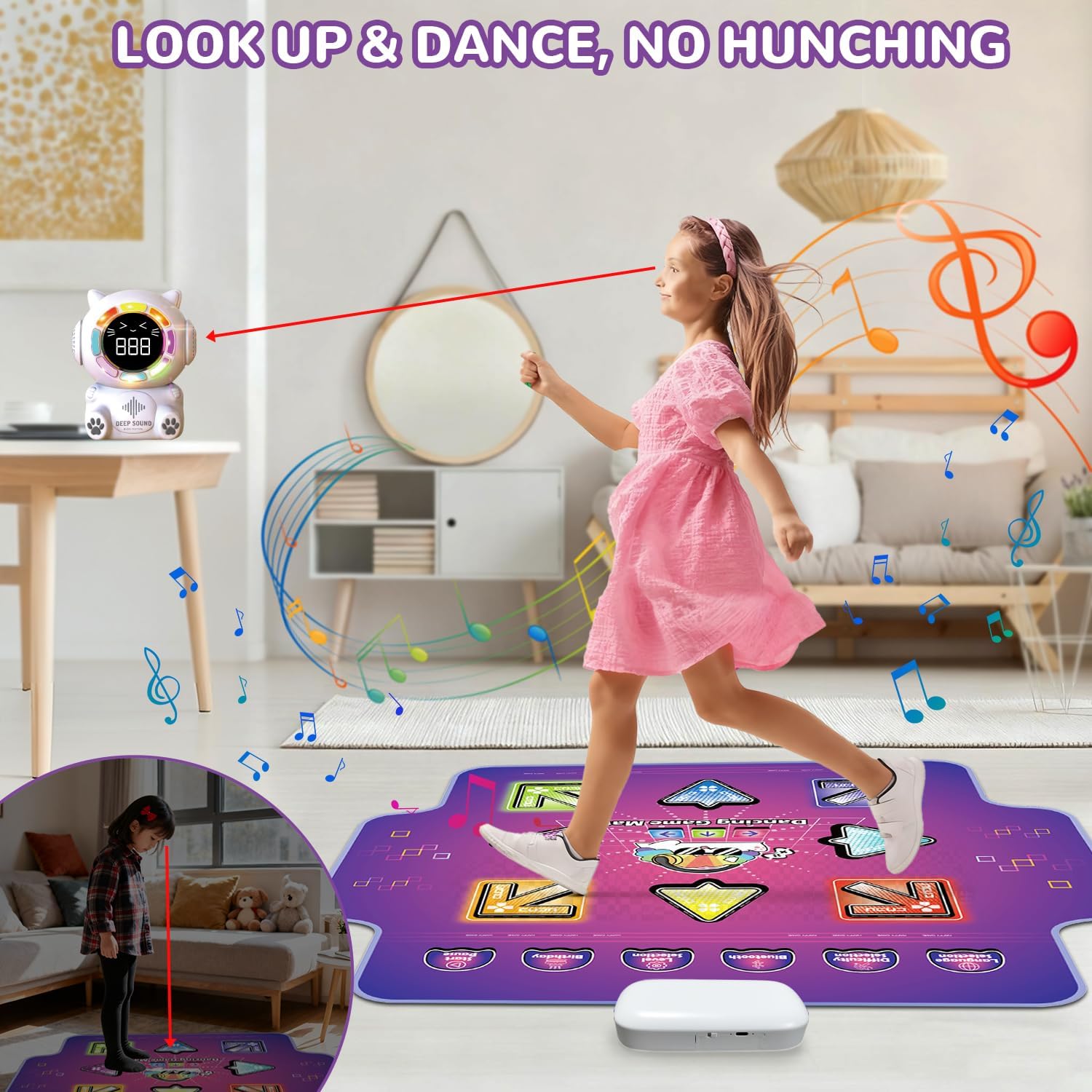Mostop Dance Mat for Kids - Rechargeable Electronic Dance Pad with 8 Light-Up Keys & Cordless Bluetooth, Dancing Game Mat with 5 Game Modes, Girls Toys Music Games for Kids Ages 3-12 - Image 2