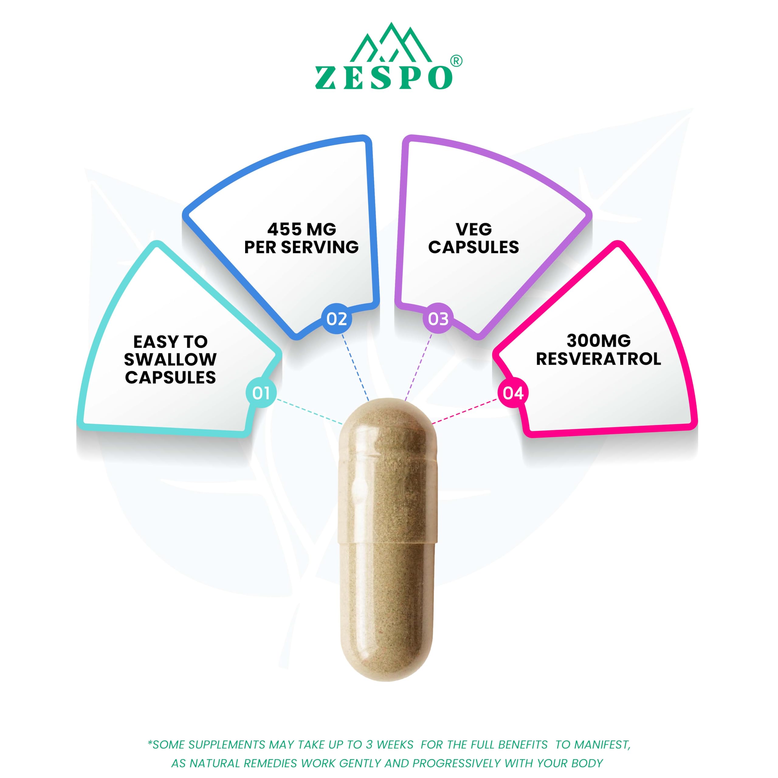Zespo Resveratrol Complex 455mg – With Quercetin, Fisetin & Spermidine – Antioxidant & Anti-Aging Support for Skin, Heart & Cell Health – 90 Vegan Capsules 2