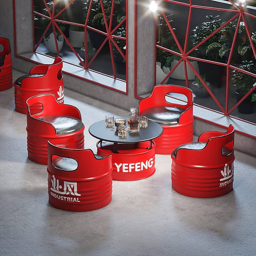 ドラム缶型　テーブル　椅子セット　ガレージや飲み屋さんなどに！ ドラム缶型 テーブル 椅子セット ガレージや飲み屋さんなどに