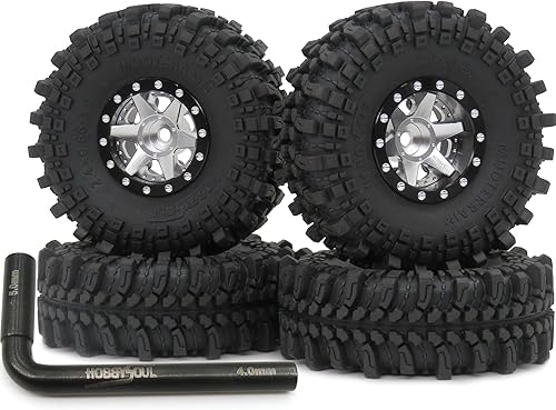 Miniatura 6 de HOBBYSOUL Neumáticos 1.0 de 2.402 x 0.882 in y ruedas de oruga ajustables 1.0 de compensación negra, ruedas de compensación negativa 1.0 llantas y