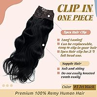 Vista 2 de Extensiones de cabello humano real con clip de color negro azabache para mujer, extensiones de cabello humano ondulado negro 100% cabello humano