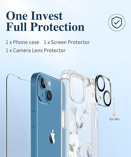 Miniatura 7 de GVIEWIN. Carcasa compatible con iPhone 13 de 6.1 pulgadas 2021, flor transparente suave y flexible TPU a prueba de golpes, para mujeres y niñas,