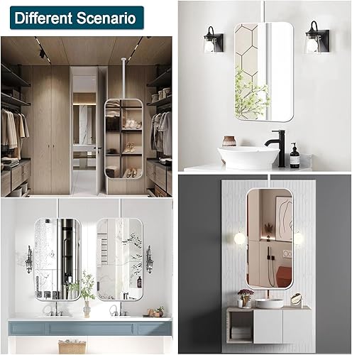 Miniatura 5 de Bathroom Mirror for Wall, Metal Frame Vanity Mirror with Wall Mount, Ceiling Hanging Makeup Mirror for Bedroom, Living Room, Flaoting Decorative