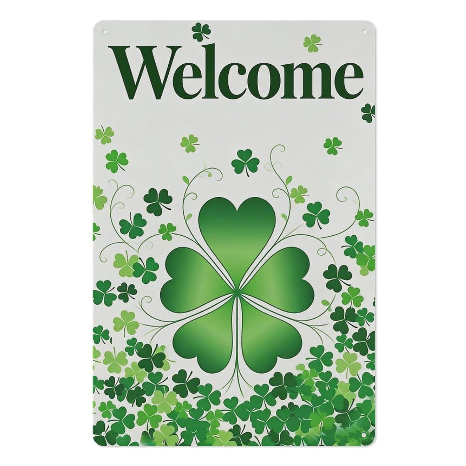 peiyeety Welcome St. Patrick's Day Metal Tin Sign, 8x12 Inch – Rustic Wall Art with Shamrocks & Four-Leaf Clovers for Home, Porch, or Front Door, Indoor & Outdoor Decor