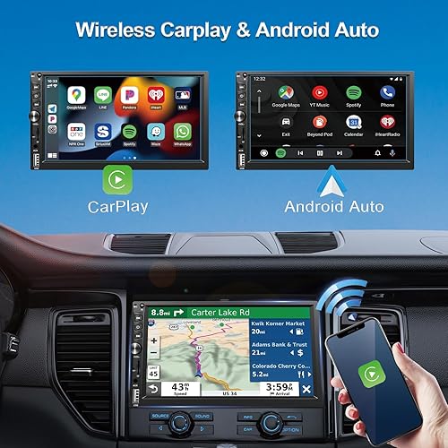 Miniatura 2 de Estéreo inalámbrico de doble DIN para automóvil funciona con Apple Carplay, pantalla táctil HD 1024 x 600 de 7 pulgadas con Bluetooth 5.1, radio de