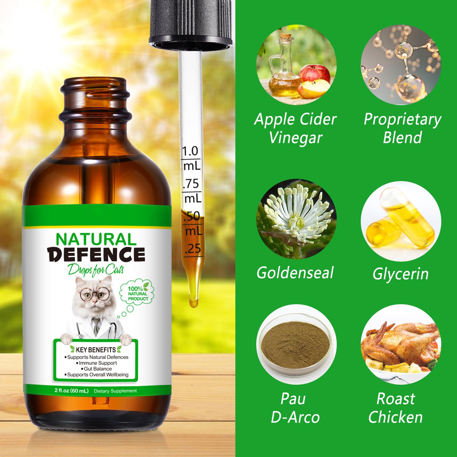 Fórmula Natural Antibacteriana para Gatos 60ml – Apoya el Sistema Inmunológico y Alivia Las Alergias – Alivio del Picor, Problemas de Oídos, Piel y Tracto Urinario – para Todas Las Razas y Edades