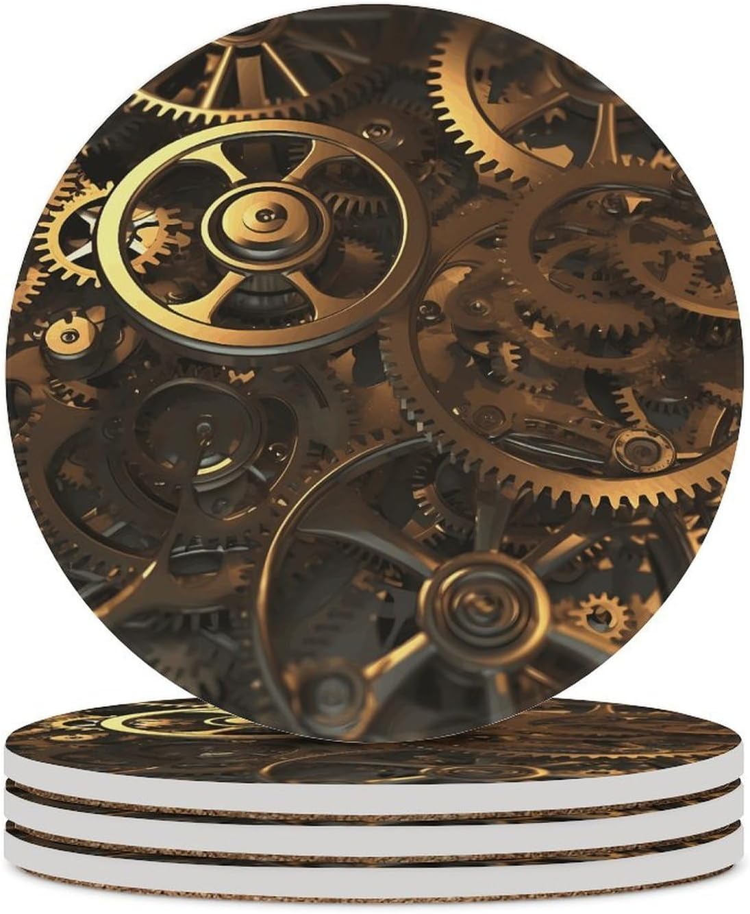 Cool Steampunk Gears Coaster with Cork Base Drink Coasters for Coffee Table Decor Modern Cup Coasters with Non-Slip & Heat-Resistant Cute Ceramic Table Coaster for Home Dining