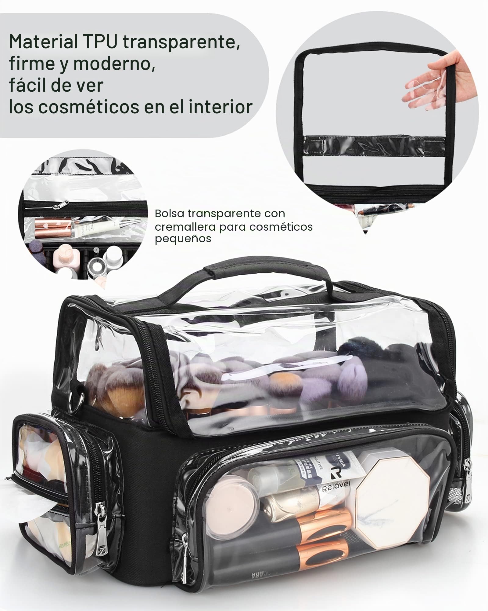 Relavel Bolsa de pinceles de maquillaje – Extra grande, profesional, soporte para brochas de maquillaje, maquillaje artista, estuche de viaje, Negro , Caja de almacenamiento profesional cosmética