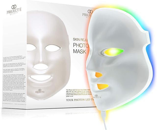 Project E Beauty Skin Rejuvenation Photon Mask|7 Color LED Photon Light Therapy Treatment Whitening Anti-aging Acne Spot Scar Removal Smooth Wrinkles Fine Lines Skin Tightening Facial Daily Skin Care