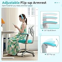 Vista 62 de GLACER Silla de escritorio para niños, silla de estudio giratoria de malla ajustable con ruedas, brazos, silla ergonómica para computadora con Verde