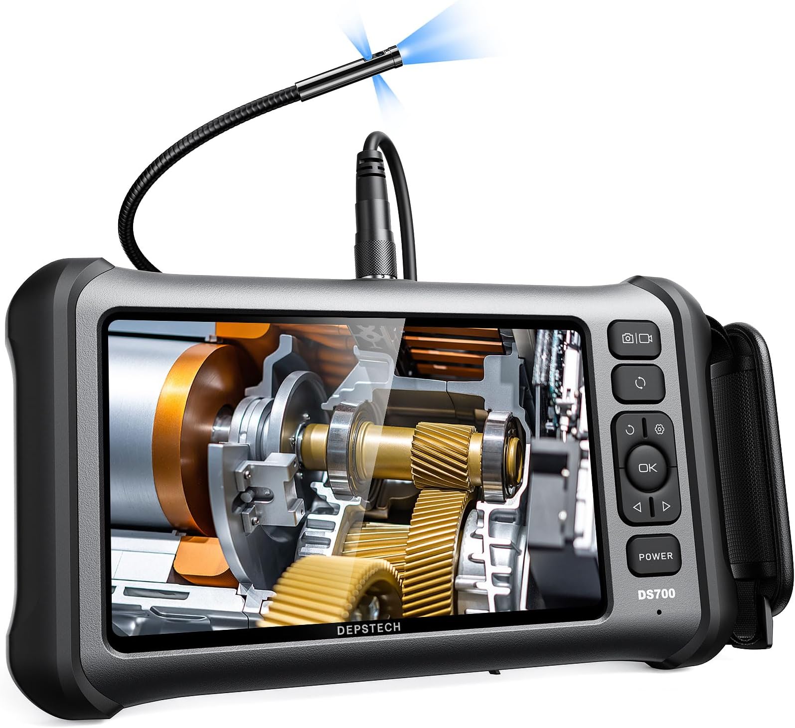 Endoscope, 7'' IPS Screen Borescope Camera with Light, Triple-Lens Inspection Camera with Sound Recording, 1080P HD 7.9 mm Snake Camera, 16.5ft Gooseneck Camera for Automotive Wall Pipe HVAC