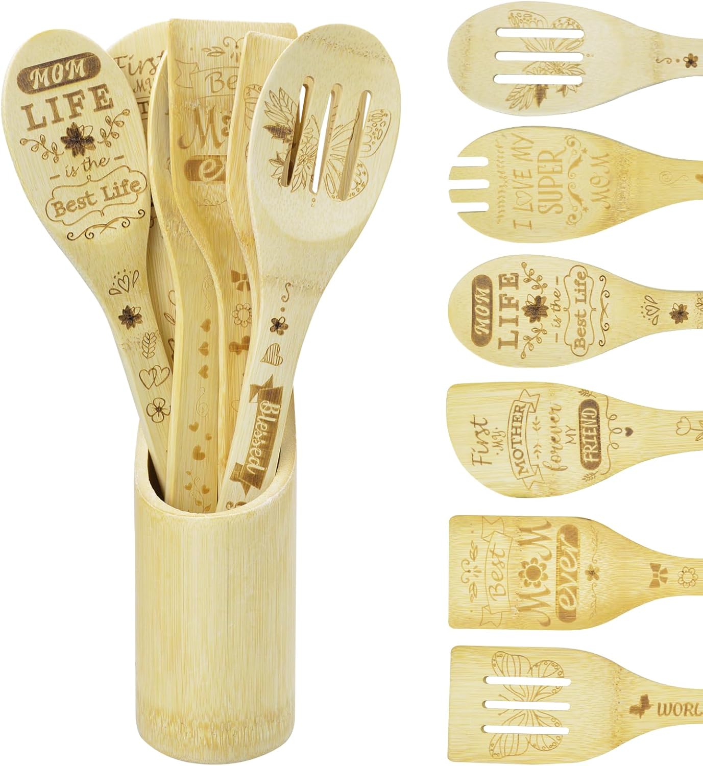 Mothers Day Gifts, Gifts for Mom from Daughter Son, Wooden Cooking Spoons Set - Mother's, Christmas, Birthday, Anniversary Kitchen Cooking Presents Ideas for Women