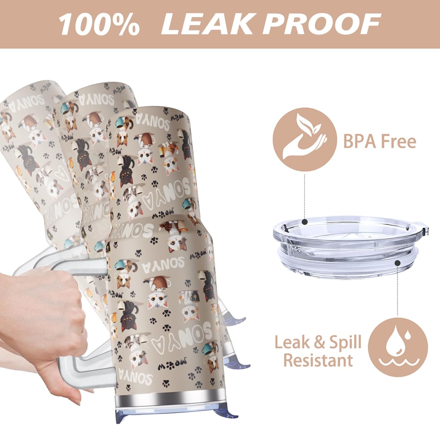 40 oz Cute Cat Tumbler with Handle and Straw Lid cat gifts for cat lovers for Women Double Insulated Cup Travel Coffee Mug - Image 4