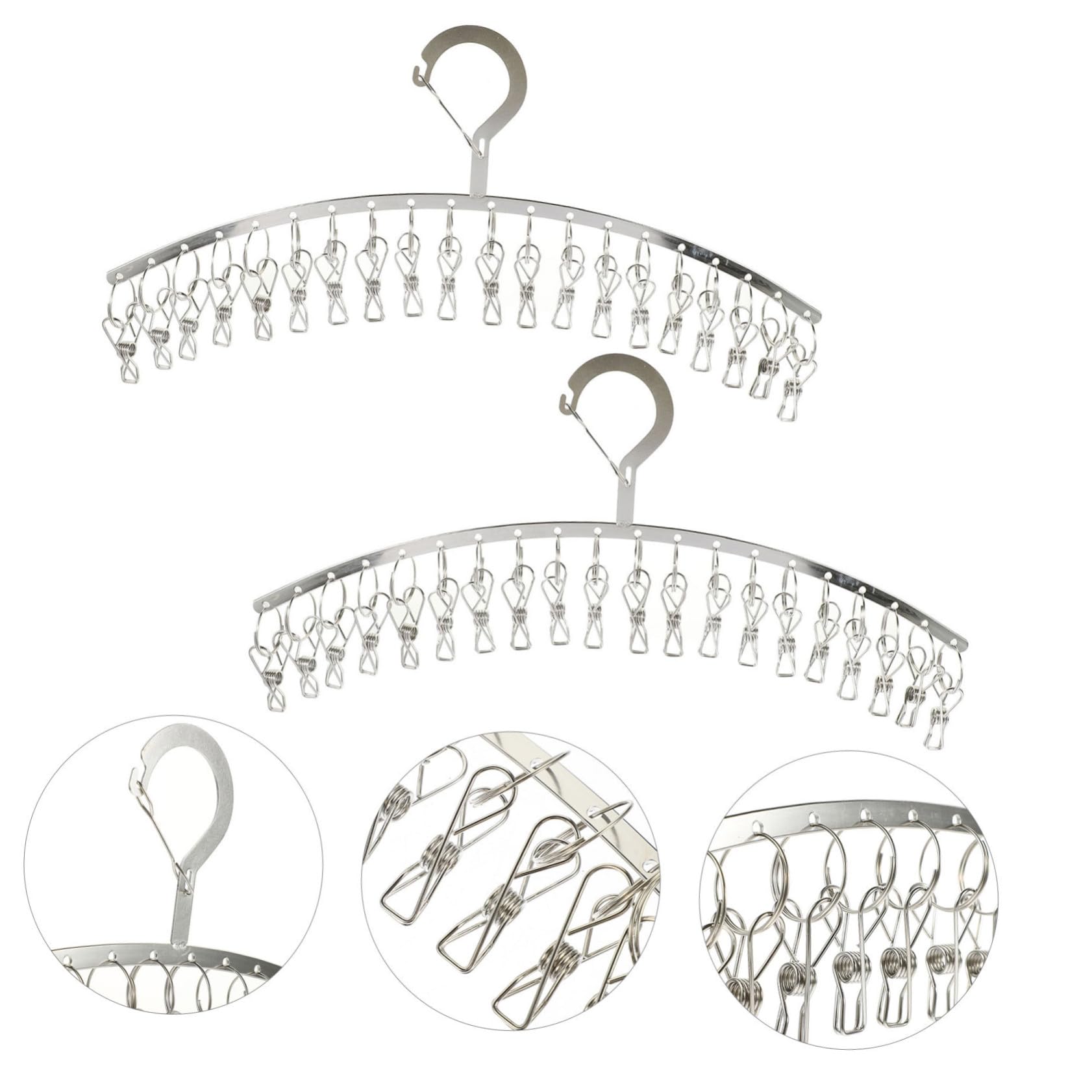 Stendibiancheria 2 Pezzi Argento in Acciaio Inossidabile 20 Clip Resistenti, Multiuso per Reggiseni e Asciugamani per Uso Domestico Esterno