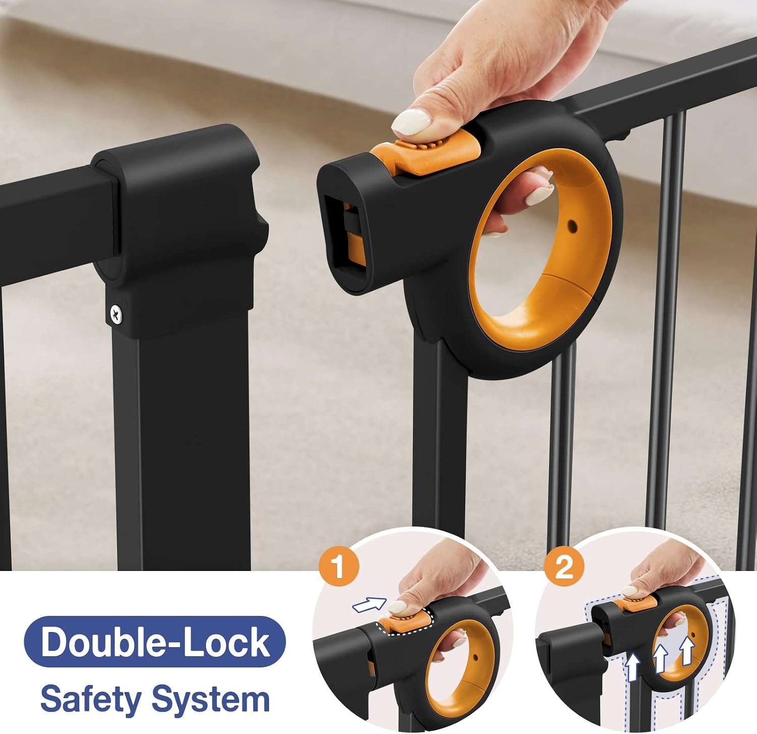 RONBEI Easy Step 29.93-51.5 inches Baby Gate with Door, Easy Install Easy Walk Thru Child Gate Fits for Extra Wide Doorways Stairways, Auto-Close Safety Gate for Child and Pets, Black