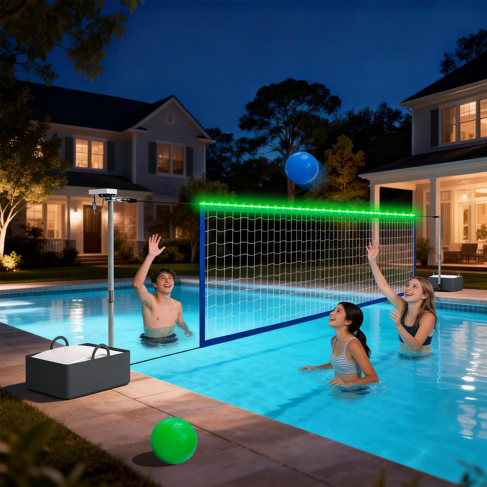 Photo 1 of Bestsci Pool Volleyball Net Set with LED Lights, Larger Solar Panel - High Brightness Volleyball Net for Inground Pools, Adjustable 15-32ft Length Outdoor Water Volleyball Games Toy for Backyard Party