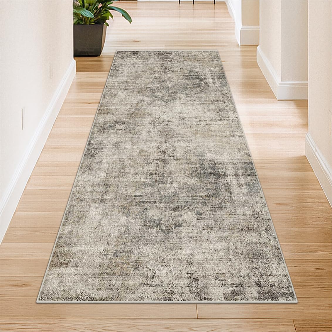 Modern Runner Rugs for Hallway 2x6, Medallion Abstract Runners for Kitchen Floor, Entryway, Washable Non Slip with Rubber Backing, Low Pile Stain Resistant Carpet (Taupe Brown) - Image 6