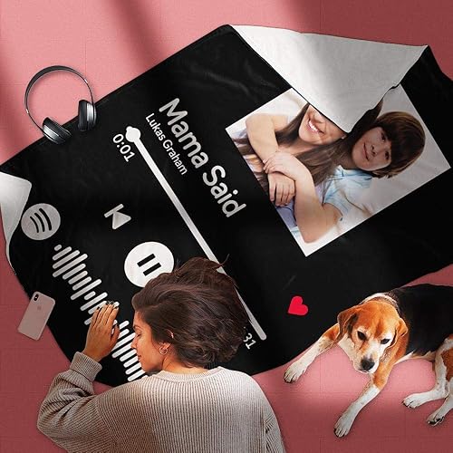 Miniatura 2 de Manta personalizada con escaneo de imágenes, código de Spotify, foto negra, manta de forro polar personalizada, manta suave para cuna, manta con