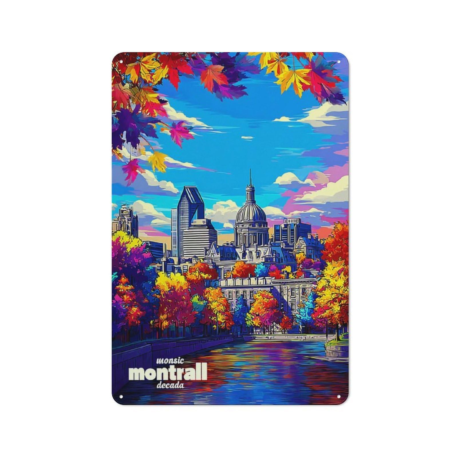Junmoney Autumn Colors In Montreal Skyline -2 Modern Retro Metal Wall Decor 30X20cm, Metal Wall Sign For Loft, Studio, Office Or Creative Room