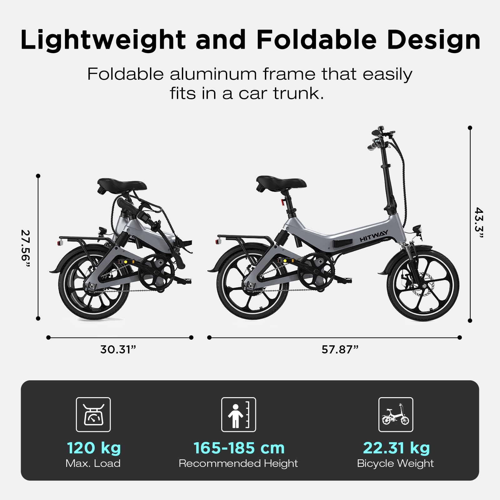 HITWAY E Bike, Klapprad E-Fahrrad 16 Zoll, 36V/7,8 Ah Akku Elektrofahrrad, 250W Motor 25 km/h, Reichweite 35-70km, Urbane Faltbares E-Bike Pedelec für Erwachsene & Jugend