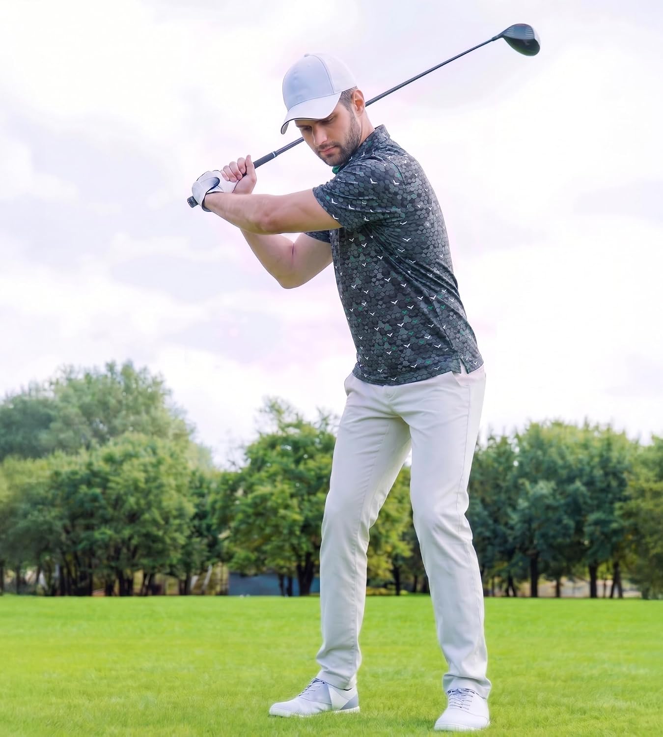 Men's Golf Polo Shirts - Funny Print Moisture Wicking Quick Dry Performance Short Sleeve Collared Sport Casual Shirt