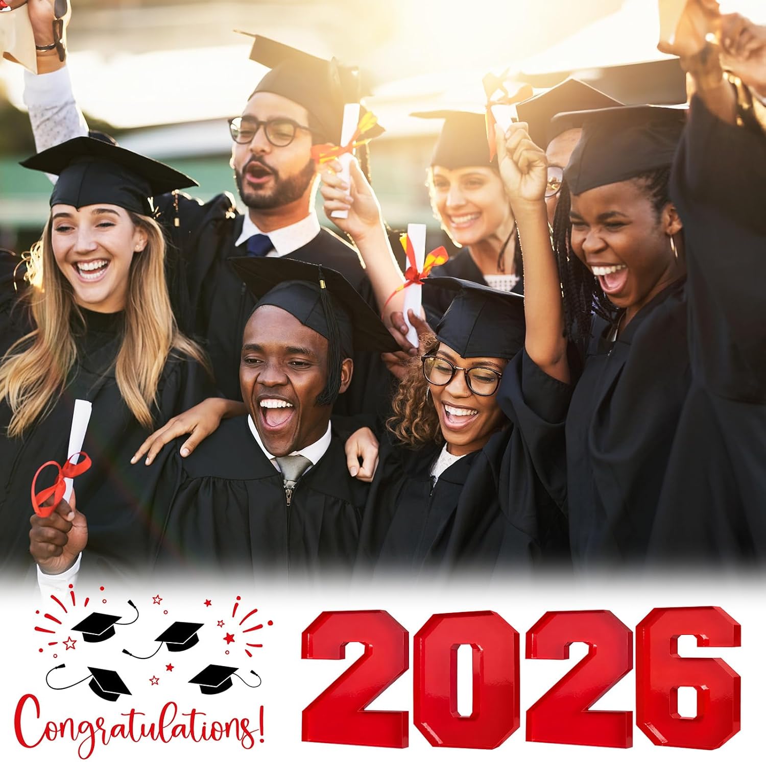 Tellingyou 2026 Charcuterie Number Fillable Plastic Boxes 13.7" Graduation Large Fillable Tray Numbers for Chocolate Candy Snack Grad Party Supplies(Red)