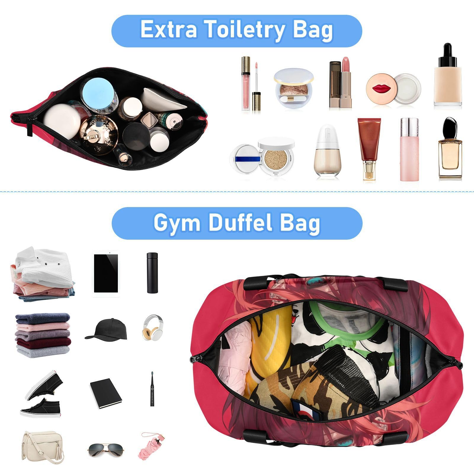 Anime Cool Red Bolsa de viaje con bolsillo húmedo, correa ajustable, bolsa de entrenamiento para viajes de negocios, multifuncional para hombres y mujeres