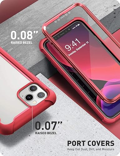 Miniatura 4 de i-Blason Ares - Funda para iPhone 11 Pro Max 2019, funda transparente de doble capa con protector de pantalla integrado (rojo metálico)