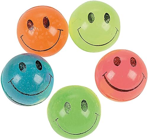 Fun Express - Mini bolas de rebote con cara sonriente de neón - Juguetes - Pelotas - Bolas rebotantes - 144 piezas
