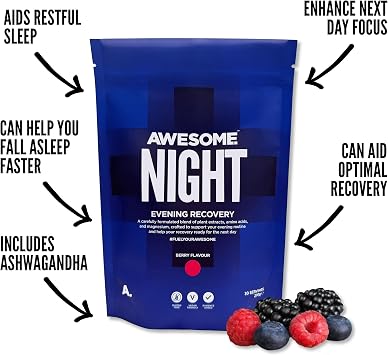 Awesome Supplements - Sleep Supplement - Night Recovery Berry Flavor, 270g