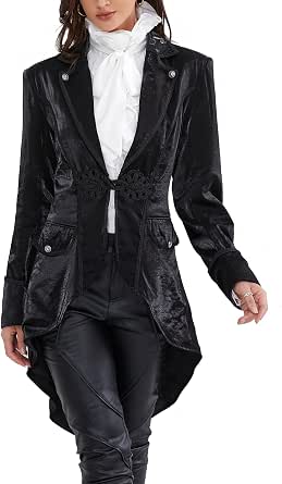 Steampunk Victorian Tailcoat For Women - Gothic Jacket With Deep V Neck, Perfect For Halloween & Costume Parties
