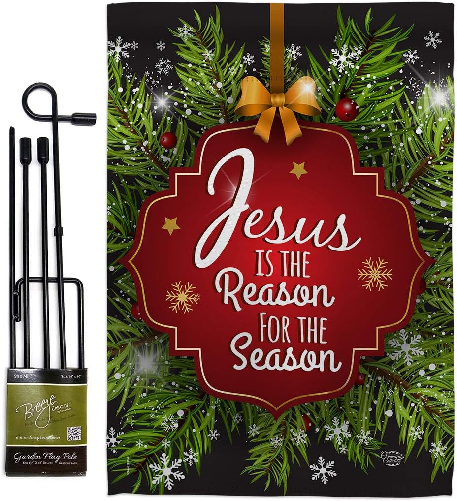 Jesus is the Reason Burlap Garden Flag Wintertime Nativity Three King Religious Holy Family Season Christian Small Decorative Gift Yard House Banner Double-Sided Made In USA 13 X 18.5