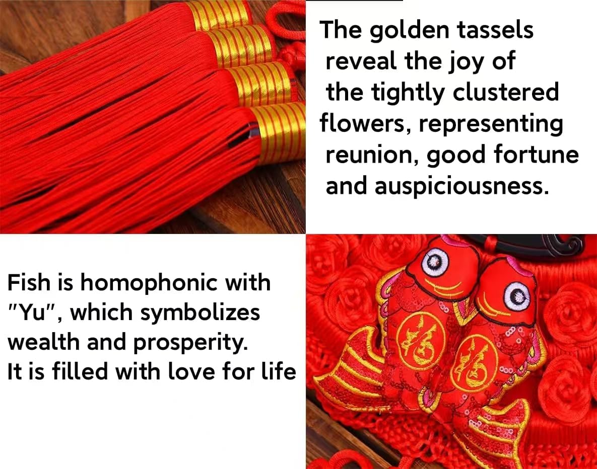 Traditional Chinese New Year Knot Pendant, 130 cm x 43 cm, Red and Gold Decoration, 2026 Lunar New Year
