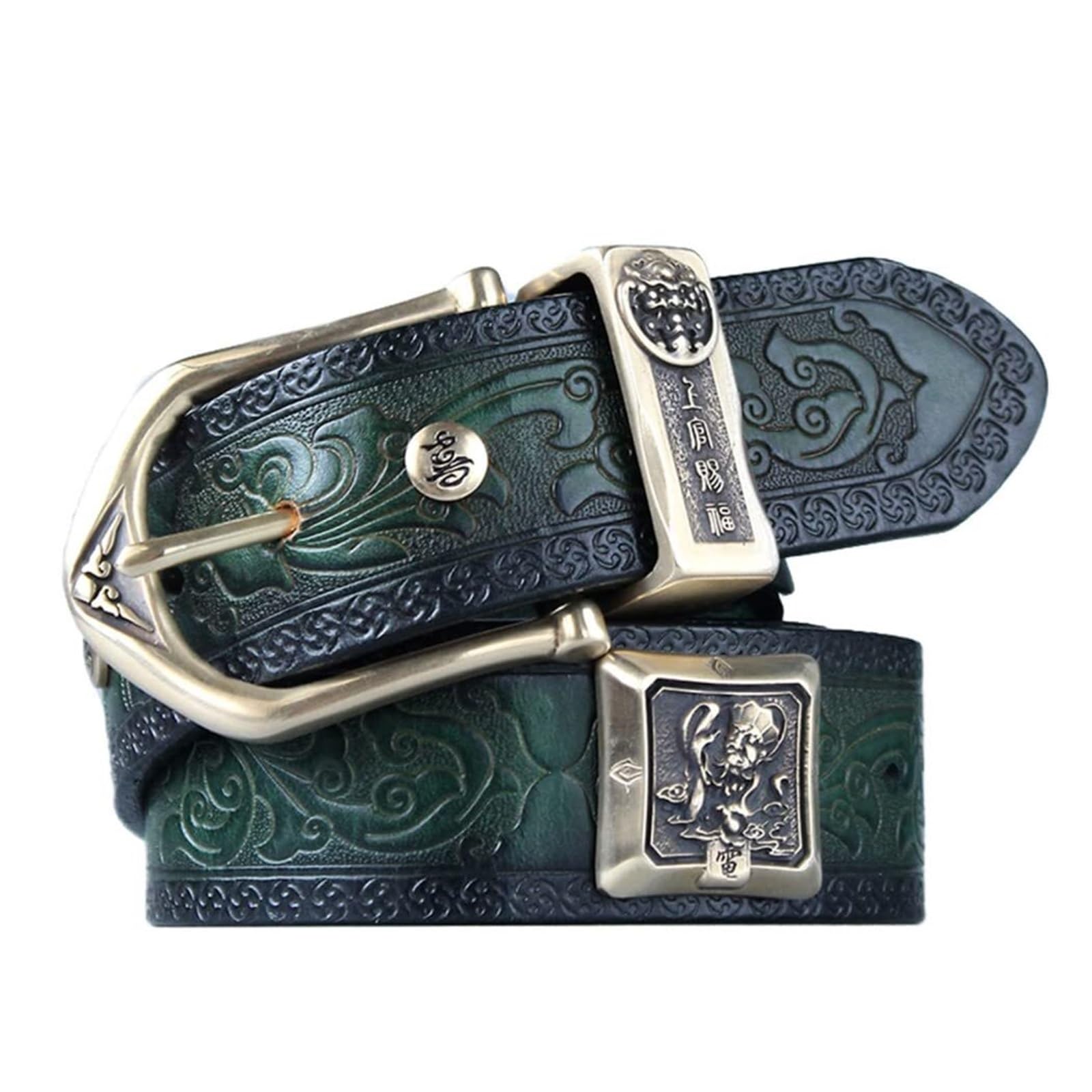 Ceinture en cuir pour homme coupe ajustée avec boucle à plaque verte