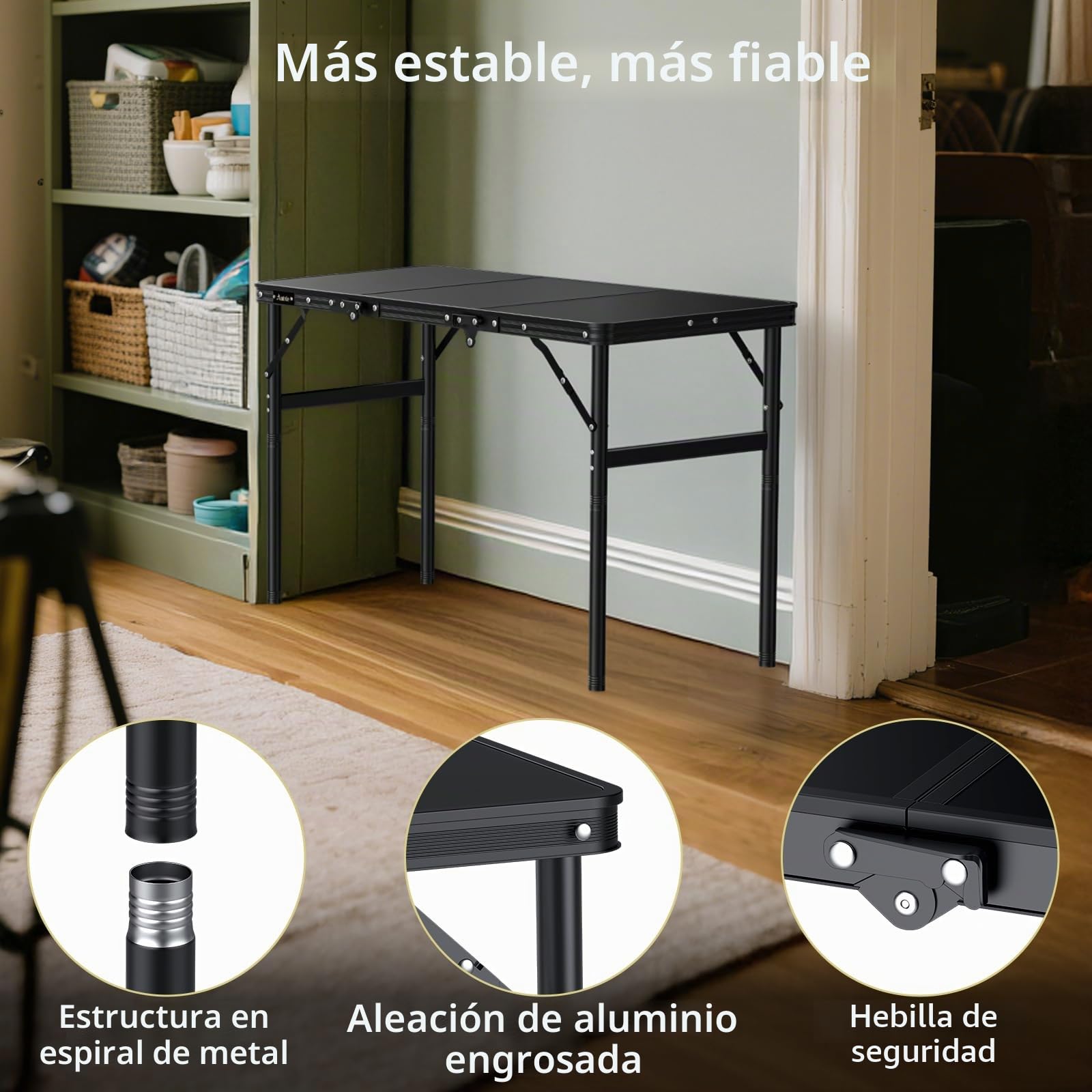 Anbte Mesa de Camping Plegable 90x40x27.3/51/74.7cm 3 Alturas Ajustables | Mesa de Acampada Portátil Aluminio Impermeable con Bolsa de Almacenamiento para Viajar al Aire Libre Playa Picnic Negro