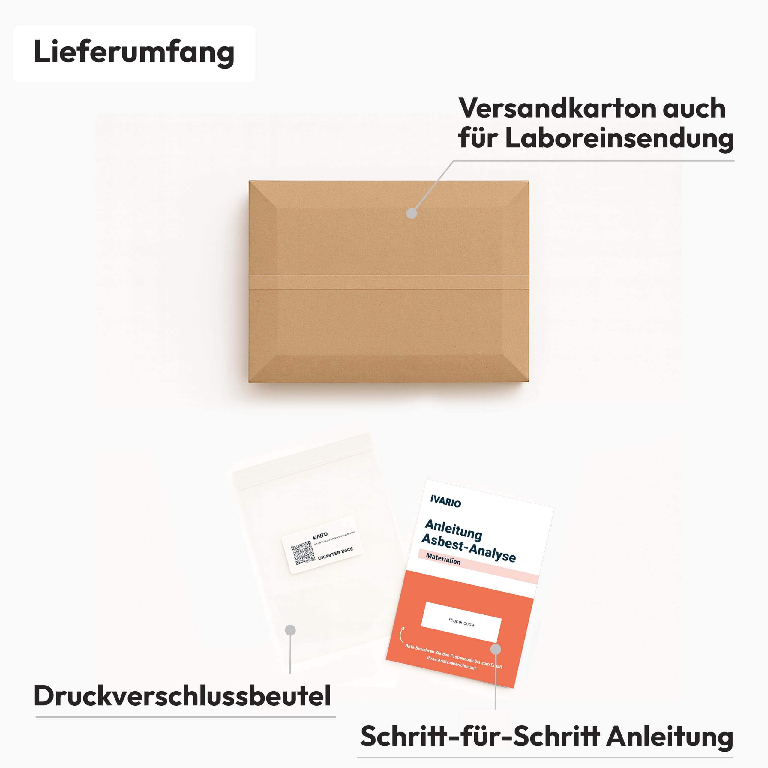 IVARIO Asbest-Test für Dachpappe, Fugenmasse, Farbe, Ausgleichsmasse, Fliesenkleber, Gussasphalt, Kieselgur, Mörtel, Putz uvm. - auch zum Testen von Spielsand auf Asbest/Materialgruppe 2