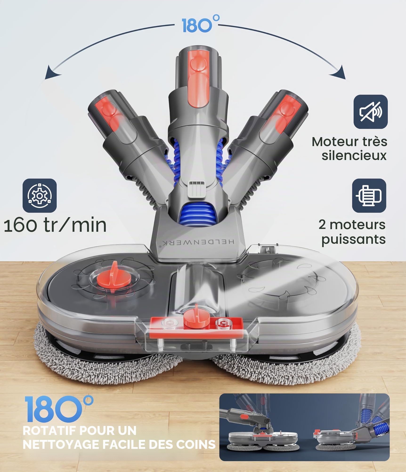 HELDENWERK Ensemble de nettoyage pour aspirateur Dyson V6, accessoires Dyson Ensemble de nettoyage, balai électrique avec réservoir d'eau, réservoir de remplissage et 8 serpillières lavables