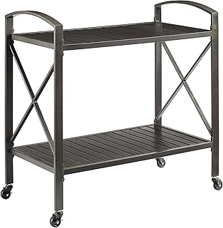 Crosley Furniture Kaplan Rolling Metal Outdoor Bar Cart for Backyard, Po...