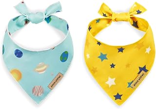 Dog Bandana 2 Pack, Solar Planet and Star Set Travel to Starry Sky, Pet Friendly Design, Hair and Water Resistant, Adjustable Dog Scarf for Medium Boy Girl Dog