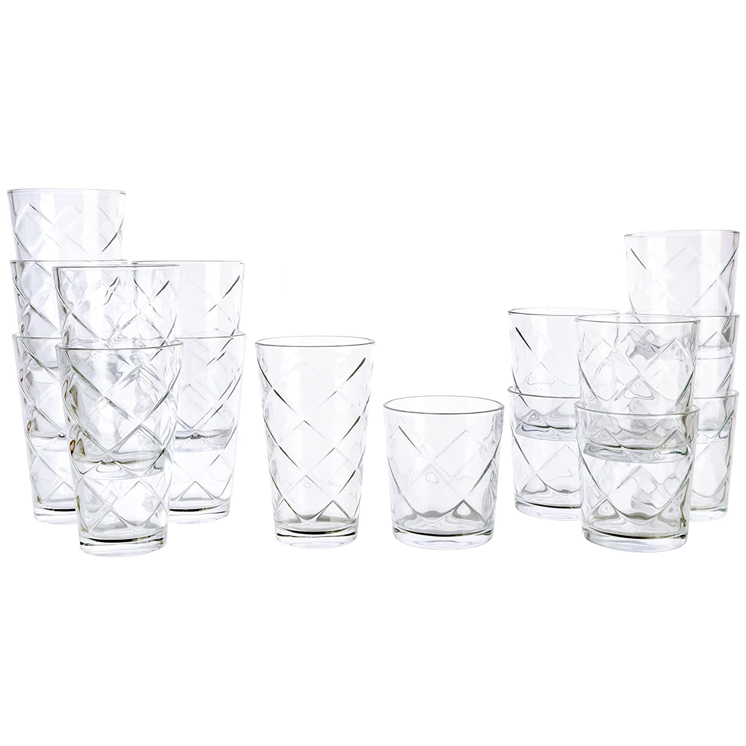 Gibson Home Juego de vasos de cristal de celosía con 16 piezas para agua y zumo