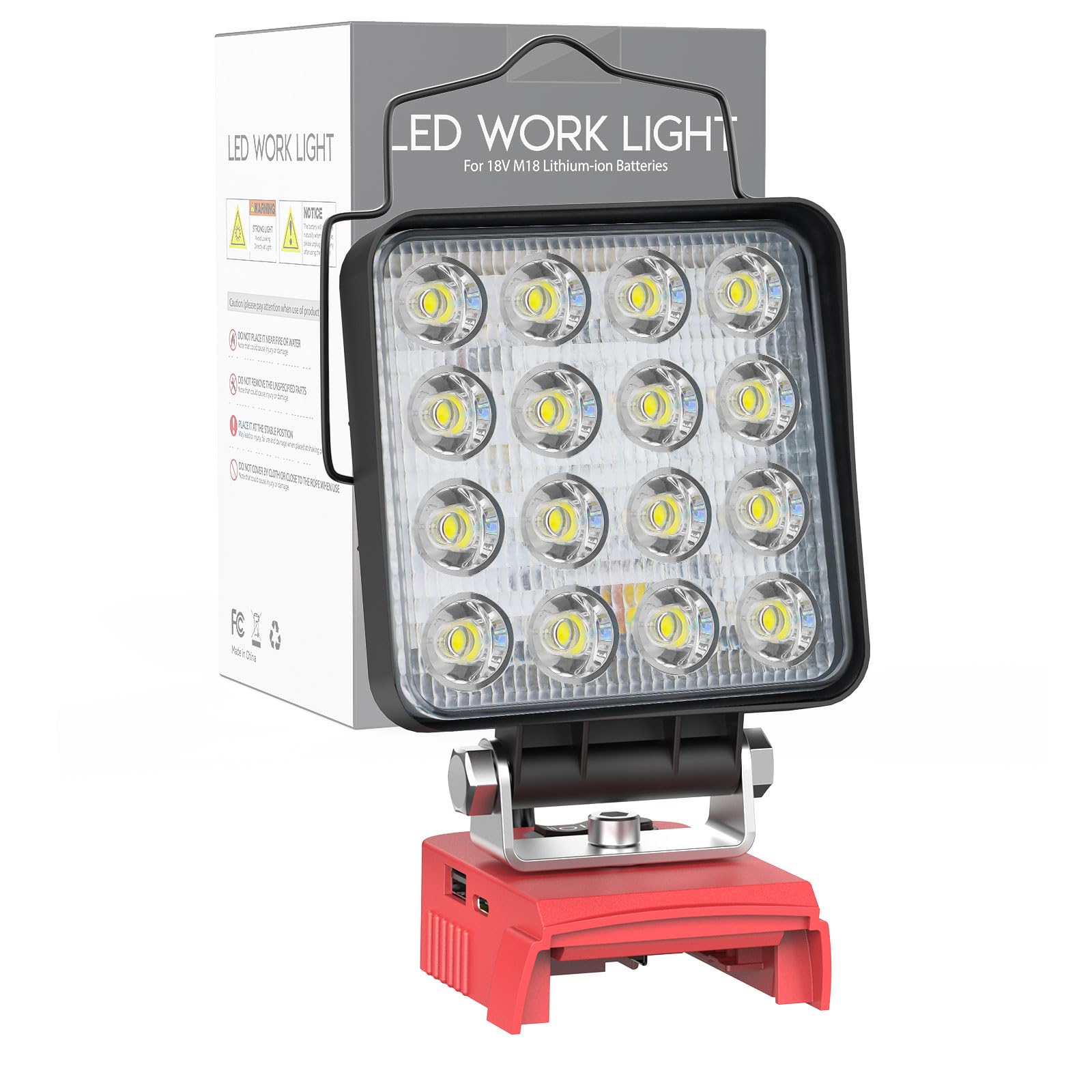 Luz de trabajo LED inalámbrica para batería Milwaukee de 18 V, luz de construcción de inundación portátil para taller, reparación de automóviles, al aire libre, garaje, 60 W, 6000 lúmenes con puerto