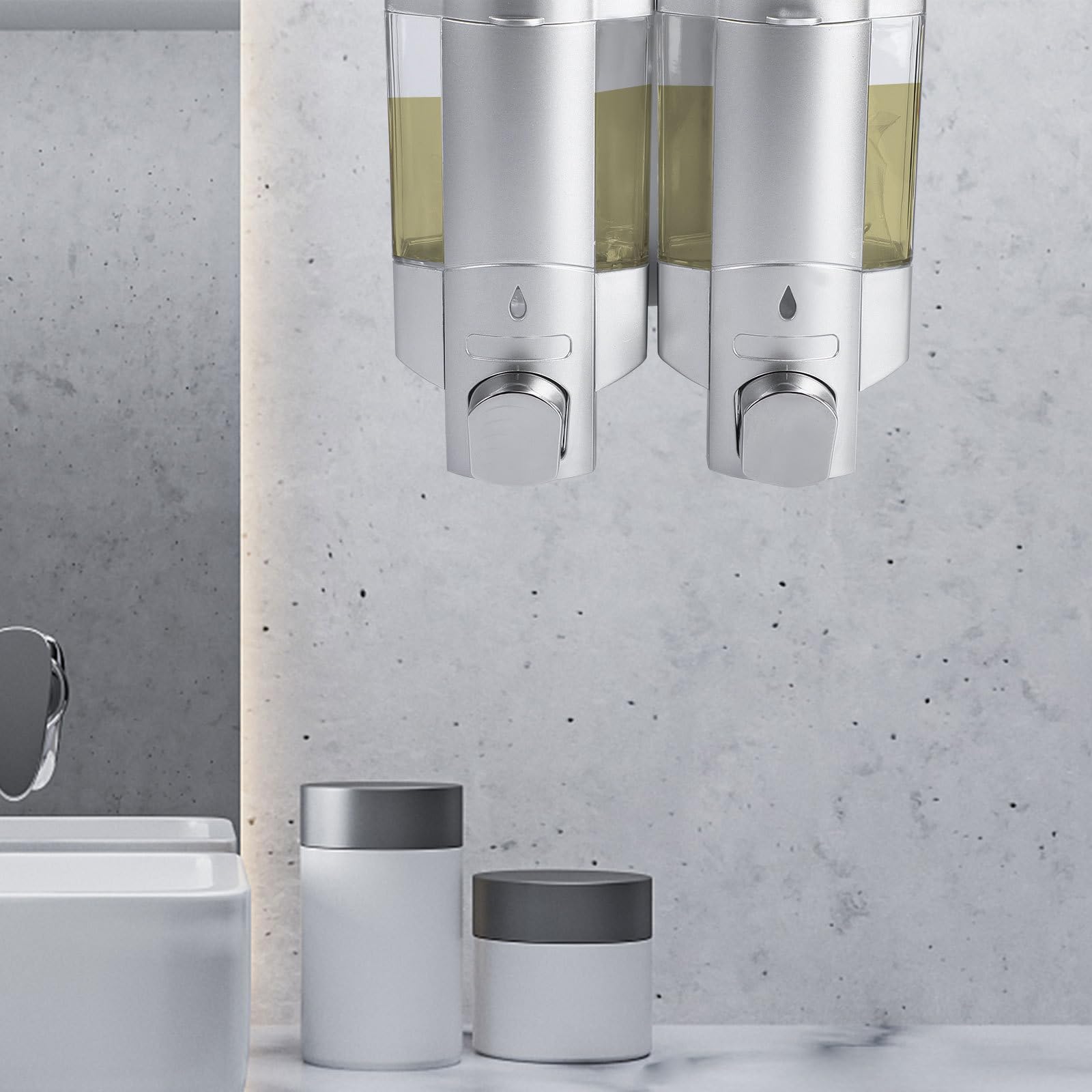 Dispensador Doble Cabezal de Plástico Abs de Jabón Líquido de 300ml y Botón Antideslizante Fácil de Instalar Pared para Ducha y Baño