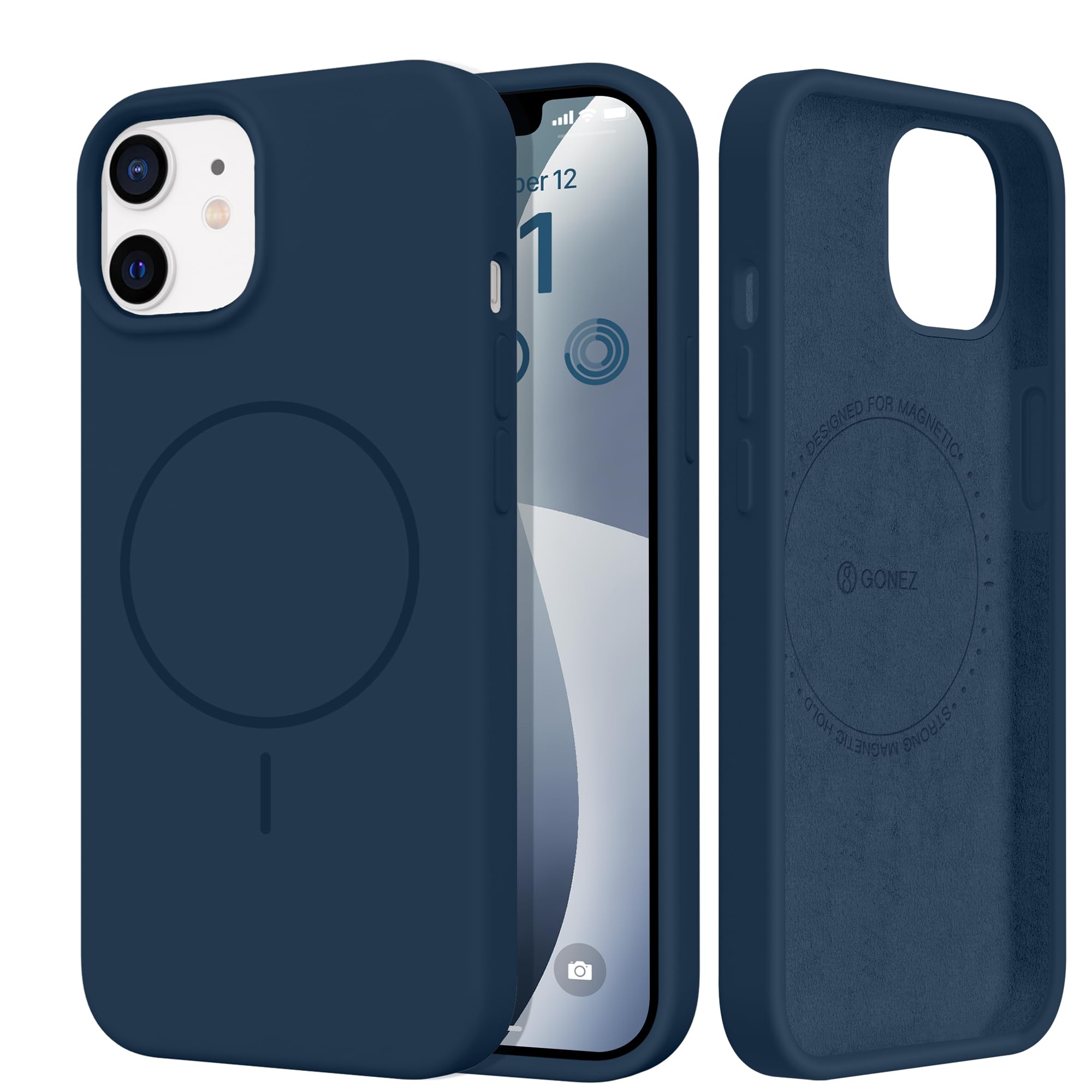 GONEZ Magnetic for iPhone 12/12 Pro Case, Silicone Cover Dark Blue
