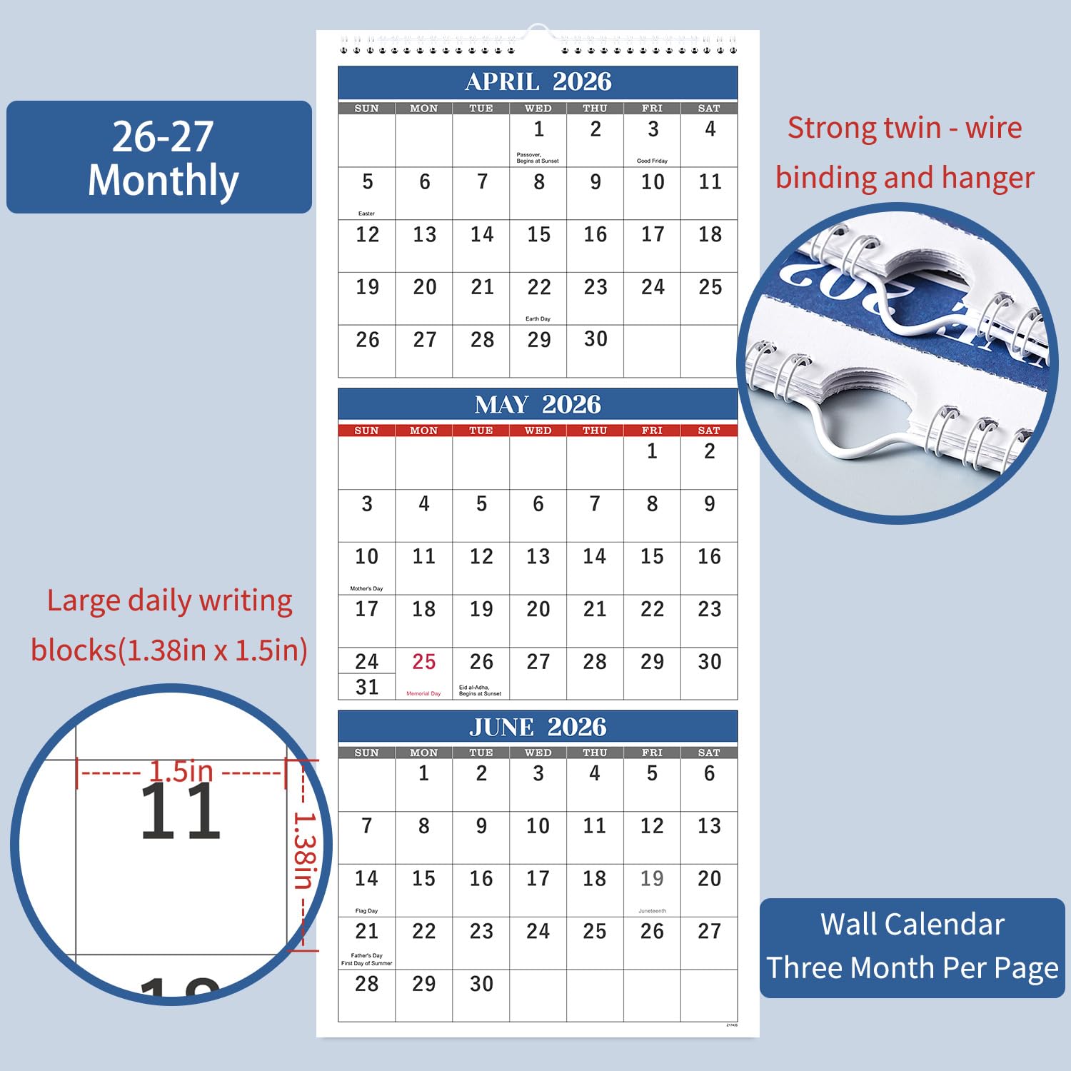 Wandkalender 2025 - 3-Monats-Wandkalender Vertikal 2025 (gefaltet in einem Monat), Dez.2024 - Jan.2026, 27.9 cmx 66.0 cm, Wandkalender 2025, 3-Monats-Anzeigekalender mit dickem Papier, perforierte